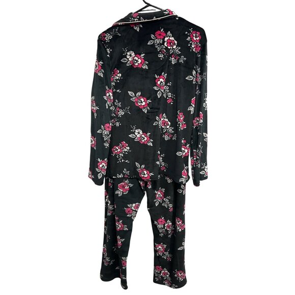 Nicole Miller New York Floral Pajama Set Long Sleeve Top Pants Black Pink Sz M - Picture 2 of 13